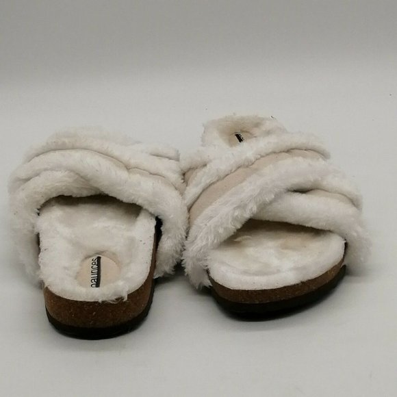 Maurices Womens Wedge Heel Slide Slipper Faux Fur Cushioned Beige White No Size - Picture 3 of 8